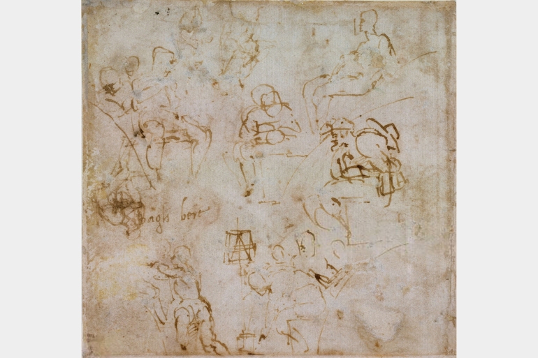Recto: Eight small Figure Studies, circa 1490-1560. Verso: Five small Figure Studies. Artist Michelangelo Buonarroti. (Photo by Ashmolean Museum/Heritage Images/Getty Images)