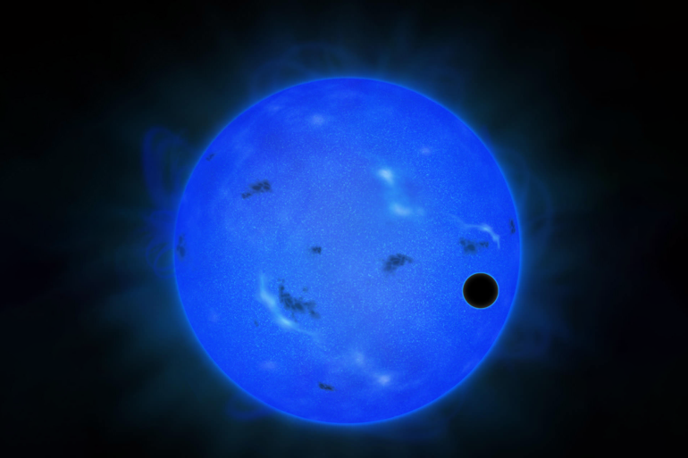 عرض الفنان لعبور GJ 1214 b أمام النجم المضيف (المرصد الفلكي الوطني الياباني)